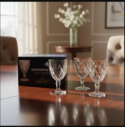 Jogo 6 Taças Diamante Lapidado 330ml Copo Diamond Moderno