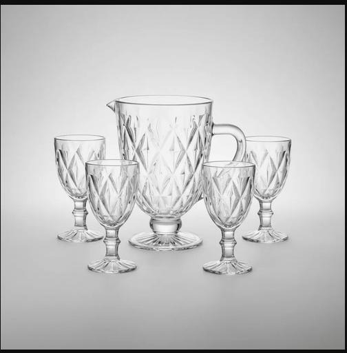 Jogo Jarra 1,2L + 4 Taças Cristal Bela Flor 5 Peças